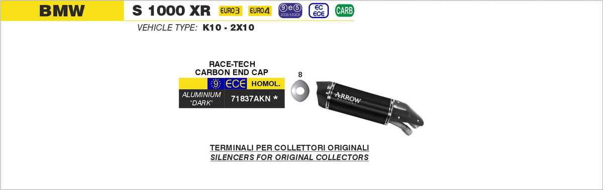 Arrow Race-Tech Aluminium Dark Slip On with Carbon End Cap - BMW S1000XR