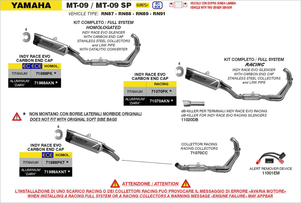 Arrow Full System Racing with Indy Race EVO Titanium Slip Ons - Yamaha MT-09 / 09 SP/FZ-09 [EU MT-09]