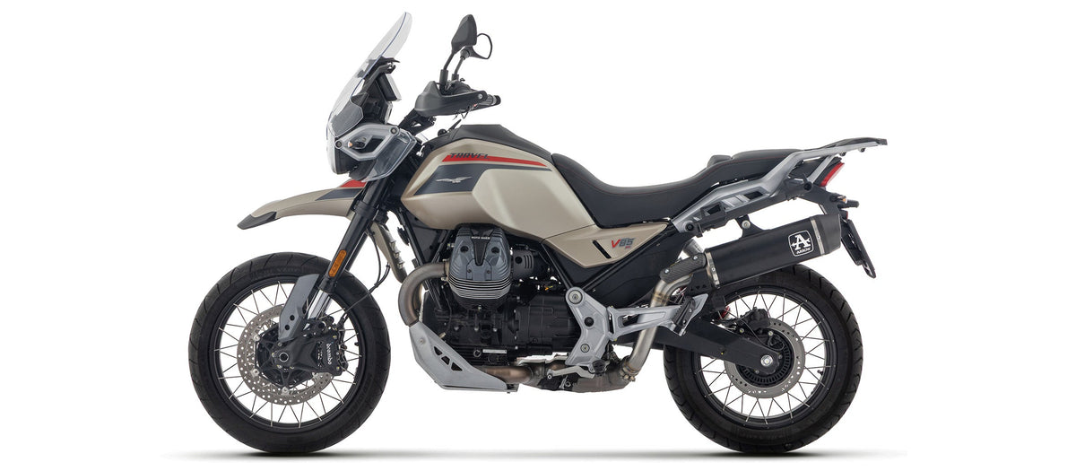 Arrow Indy Race Aluminium "Dark" Slip On with Carbon End Cap - Moto Guzzi V85 TT/V85 TT Travel
