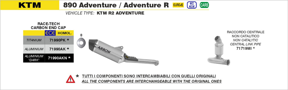 Arrow Race-Tech Aluminium Slip On with Carbon End Cap - Husqvarna Norden 901/Norden 901 Expedition / KTM 890 SMT/790 Adventure
