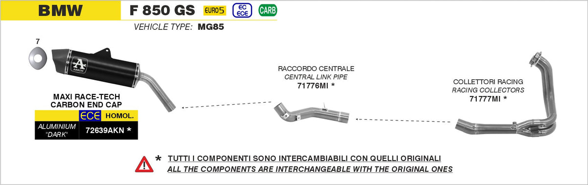 Arrow Central Link Pipe Interchangeable with Original One - BMW F750GS/F800GS