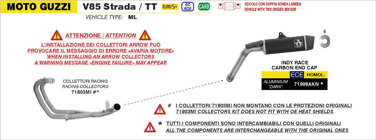 Arrow Racing Headers - Moto Guzzi V85 TT/V85 TT Travel