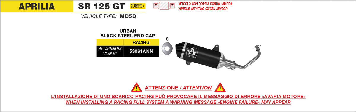 Arrow Racing Full System with Urban Aluminium "Dark" Slip On with "Dark"steel End Cap