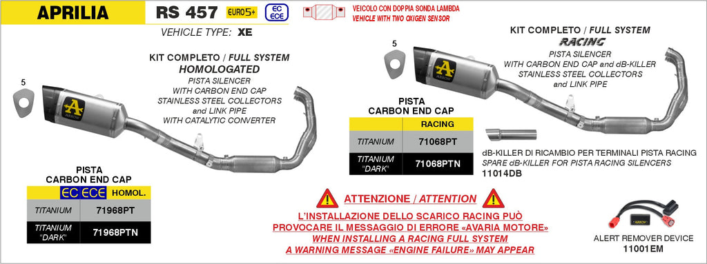 Arrow Racing Full System with Pista Titanium "Dark" Slip On - Aprilia RS 457/Tuono 457